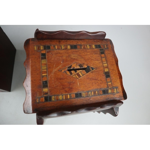 161 - Inlaid magic wooden box together with a slide up fronted box