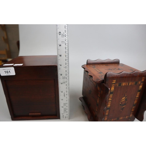 161 - Inlaid magic wooden box together with a slide up fronted box