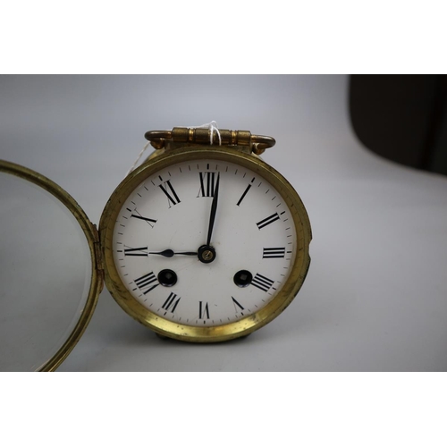 194 - Drum shaped carriage clock with original case and key