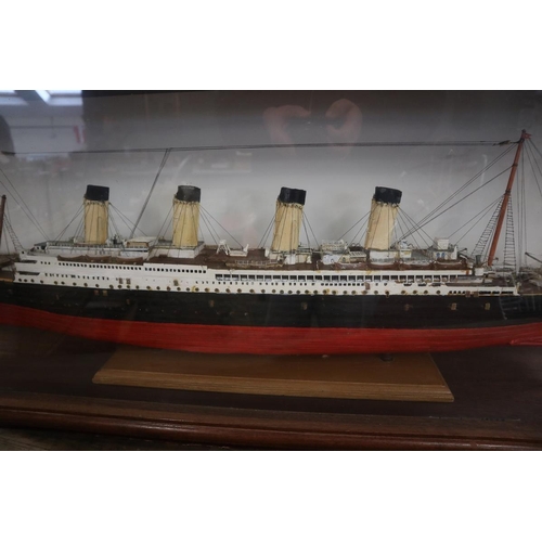 303 - Hand made model of The Titanic in display case