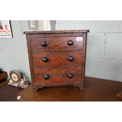 329 - Victorian miniature 3 drawer chest - Approx width: 43cm, depth: 28cm, height: 45cm