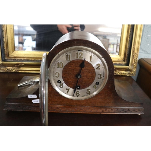 335 - Art Deco Helmet mantel clock with Westminster chimes in good working order