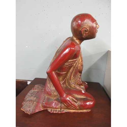 391 - Late 19th C. Burmese carved teak Buddha, as 'Sariputta' with ornate 'thayo' work - Approx height: 41... 