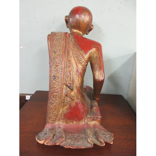 391 - Late 19th C. Burmese carved teak Buddha, as 'Sariputta' with ornate 'thayo' work - Approx height: 41... 