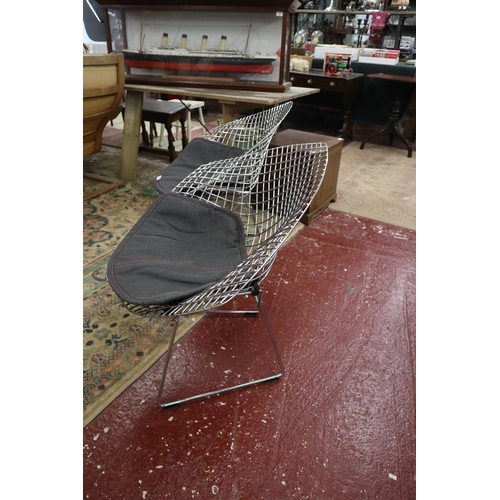 497 - Pair of Bertoia Diamond style chairs with black cushions