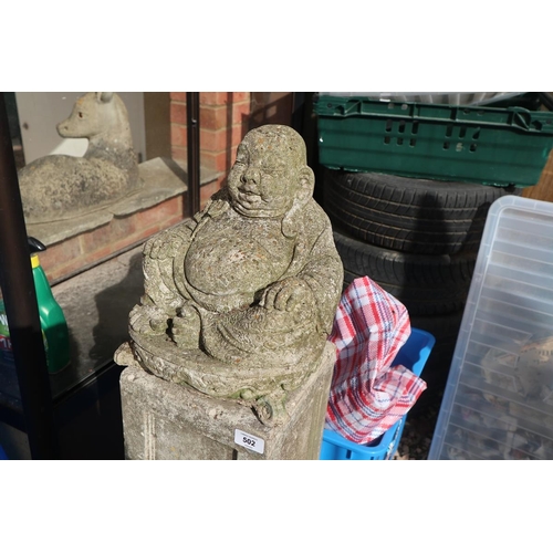 502 - Reconstituted stone Buddha figure on stone pedestal - Approx height: 103cm