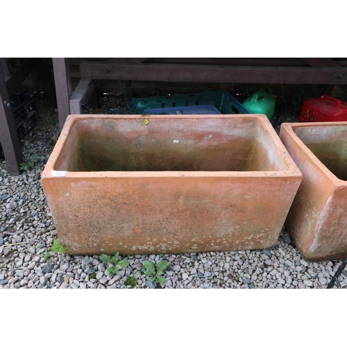 506 - Large pair of terracotta trough planters - Approx width: 79cm, depth: 41cm, height: 36cm