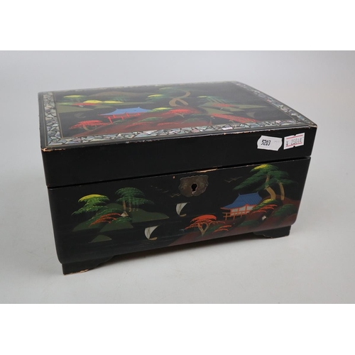 97 - Chinese lacquered jewellery box with contents