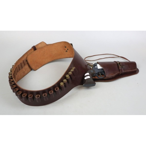 112 - Replica revolver in leather holster