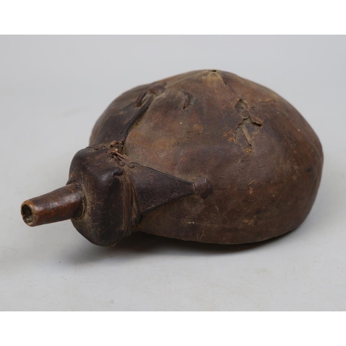 125 - Unusual antique leather powder flask