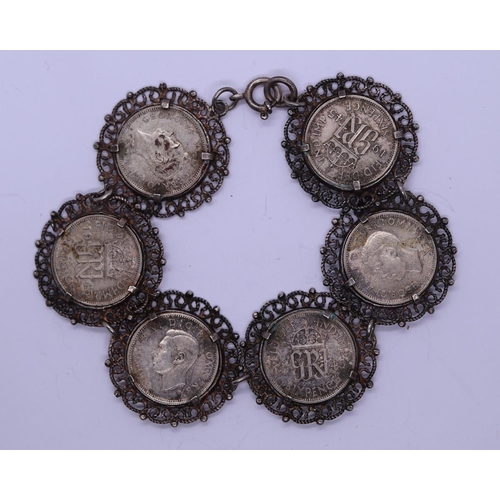 14 - WW2 victory bracelet 6 George VI 1945 six pence pieces in a filigree mount