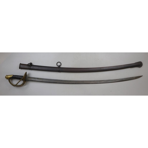 149 - French 1822 pattern Cavalry Officer's sabre, 3-bar grip, steel scabbard