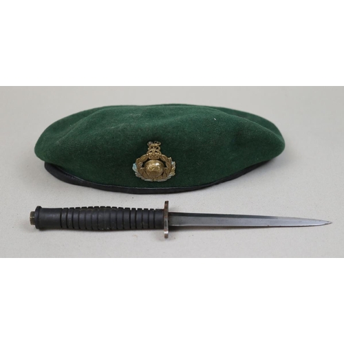 150 - Fairbairn Sykes fighting dagger together with Commando beret