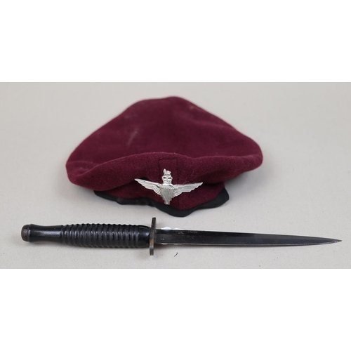 151 - Fairbairn Sykes commando dagger together with a Parachute Regiment beret