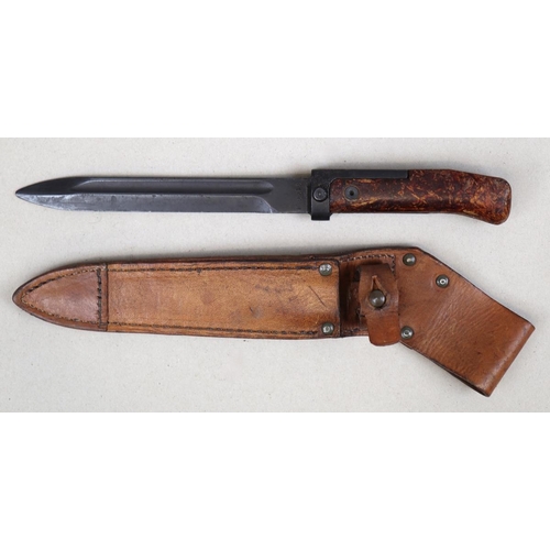 157 - Czech VZ-58 assault rifle knife bayonet with leather scabbard