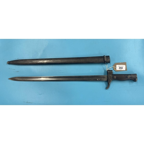 268 - WW1 French M1892 type 2 mannlicher-berthier bayonet and scabbard