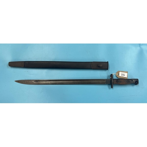 270 - WW1 1907 British army Lee Enfield SMLE no.1 bayonet with leather and steel scabbard, made by Anderso... 