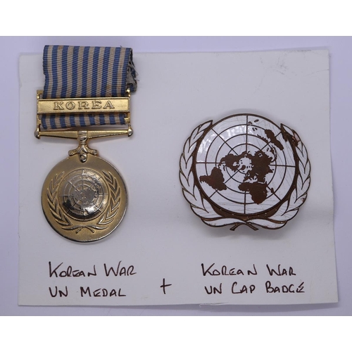 28 - Korean war UN medal and cap badge