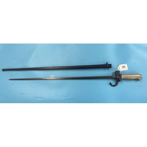 285 - French model 1886 Epee Lebel bayonet with hooked quillion and cruciform blade with steel scabbard