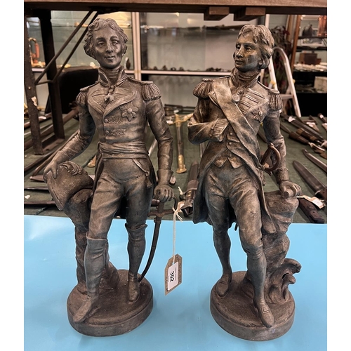 302 - Antique cast metal statues of Horatio Nelson and the Duke of Wellington signed S Kinsburger