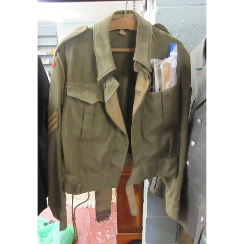 332 - Sgt Goodwin uniform marked 1944 with money belt and signals exercise book together with a photo of S... 