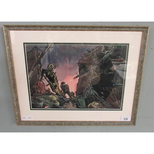 338 - Framed watercolour of of a WW2 battlescene by Peter Andrews B.1951 - Approx image size 35cm x 24cm