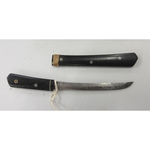 353 - Antique Japanese Kwaiken. Ebony handle and sheath with etched blade