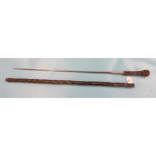 357 - 19thC. Hawthorn Swordstick, single fullered flat steel blade