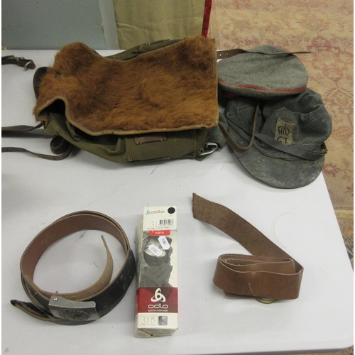 361 - Collection of military satchels, hats and belts etc