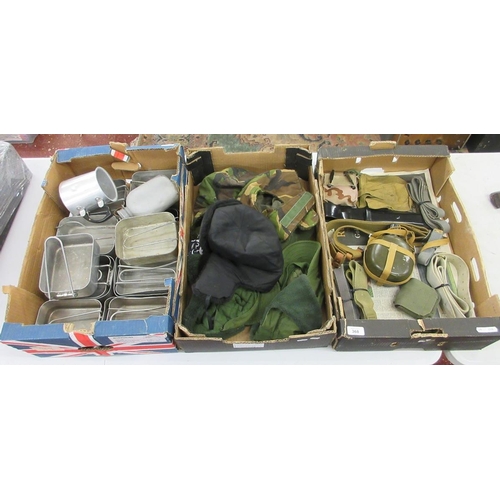 368 - Collection of ex army hats webbing, billy cans etc.