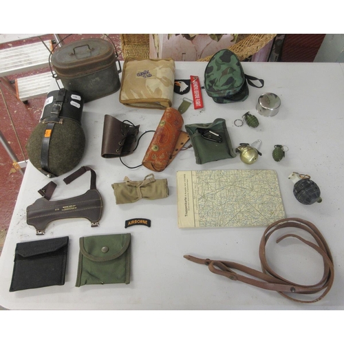 370 - Military collectables to include flask, food tin etc