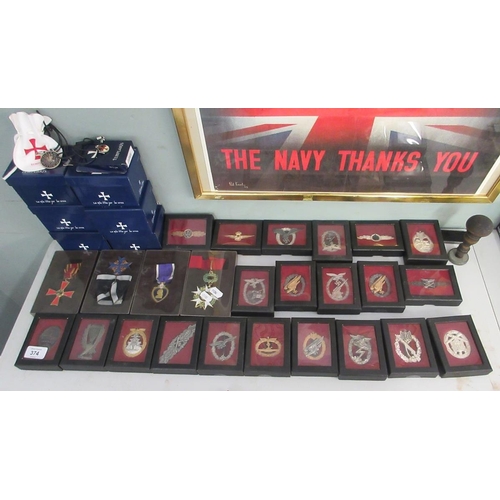 374 - Large collection of reproduction militart medals and badges etc