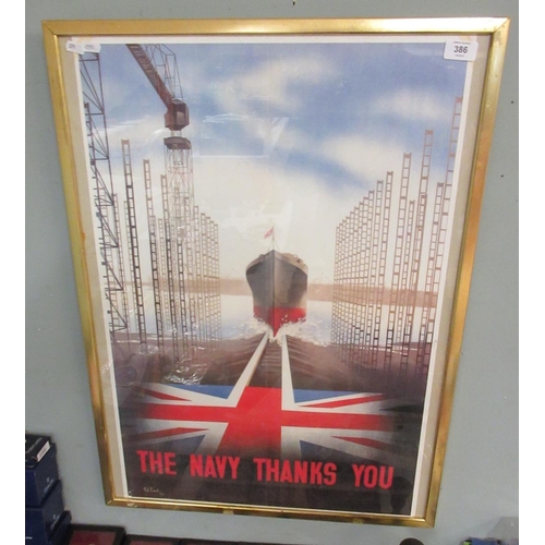 386 - WW2 framed poster - The navy thanks you