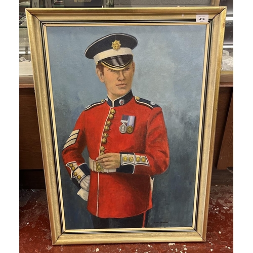 414 - Oil on canvas of gentleman in military dress uniform signed Jean Deakin - Approx image size: 49cm x ... 