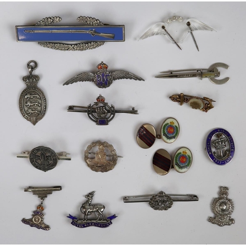 74 - Collection of mostly sterling silver sweetheart brooches, badges inc RAF silver and also RAF sweethe... 