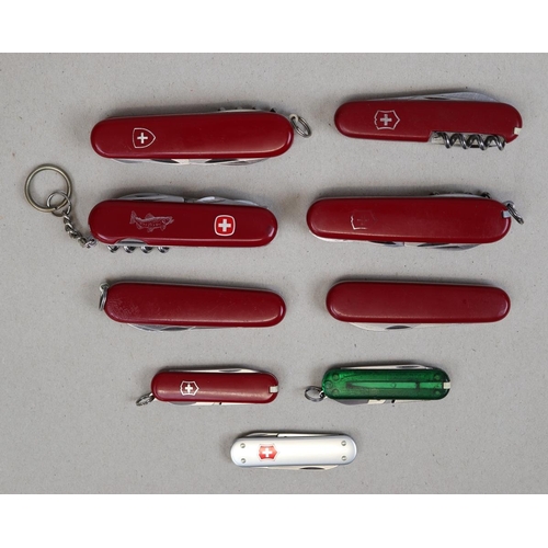 94 - 9 Swiss Army Knives, 3 larger, 3 medium and 3 smaller sizes