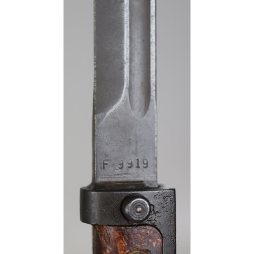 157 - Czech VZ-58 assault rifle knife bayonet with leather scabbard