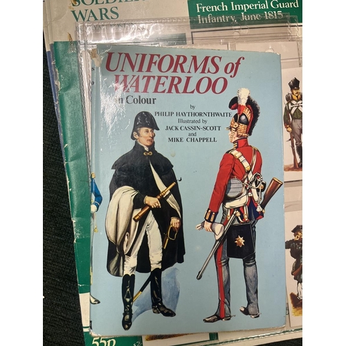 218 - Collection of reference books on uniforms of the Battle of Waterloo to include PJ Haythornthwaite. A... 