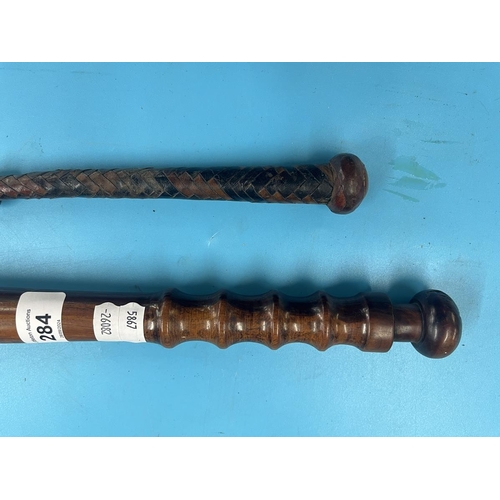 284 - Wooden truncheon together with a kosh