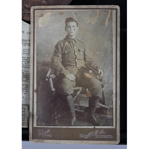 31 - WW1 medals, plaque, Death Penny, photographs and newspaper clippings pertaining to PTE Alfred Bulliv... 