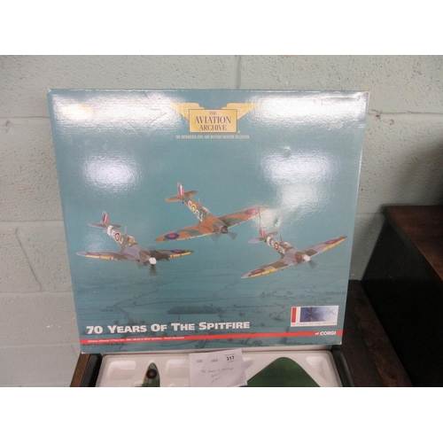 317 - Corgi '70 Years of Spitfire' 3 piece collectors set with display plinth in original box