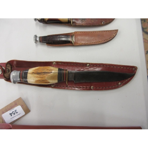 354 - 4 Sheffield made hunting sheath knives, including 'Original Bowie', Nowill & Co, and others