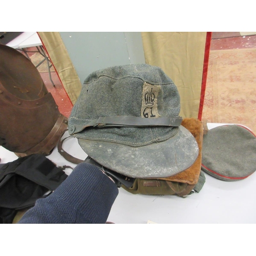 361 - Collection of military satchels, hats and belts etc