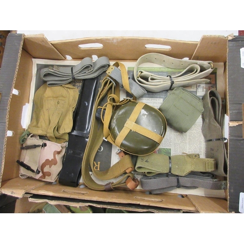 368 - Collection of ex army hats webbing, billy cans etc.