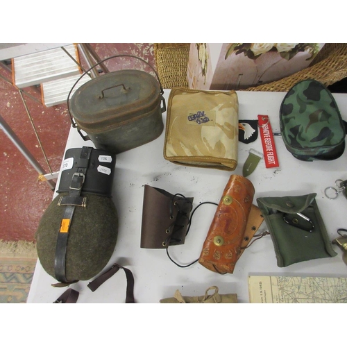 370 - Military collectables to include flask, food tin etc