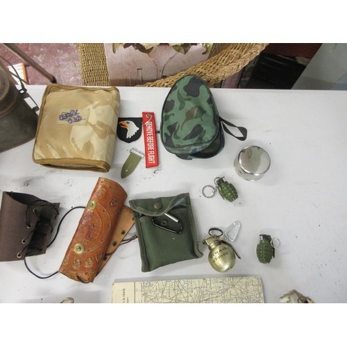 370 - Military collectables to include flask, food tin etc