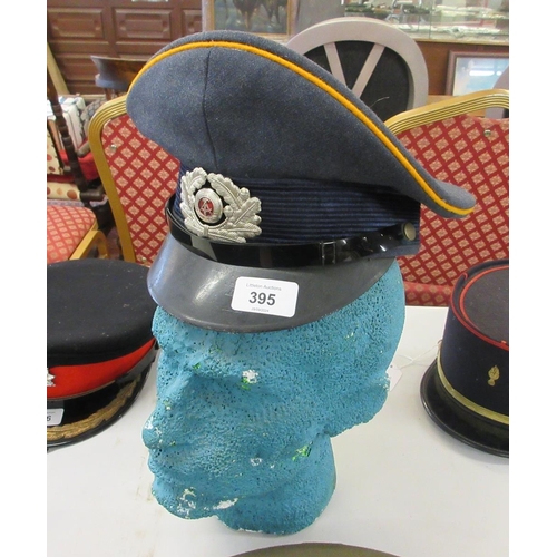 395 - Soviet AirForce Officer's visor cap plus 2 DDR East German military officer's caps and East German n... 