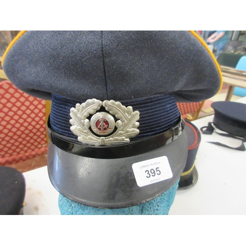 395 - Soviet AirForce Officer's visor cap plus 2 DDR East German military officer's caps and East German n... 