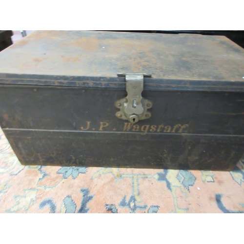 405 - 2 black enamelled metal trunks