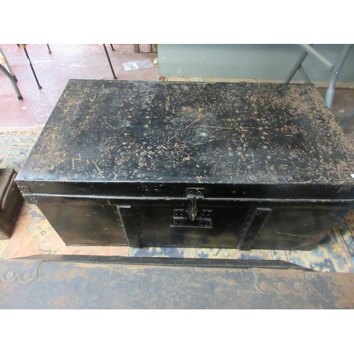 405 - 2 black enamelled metal trunks